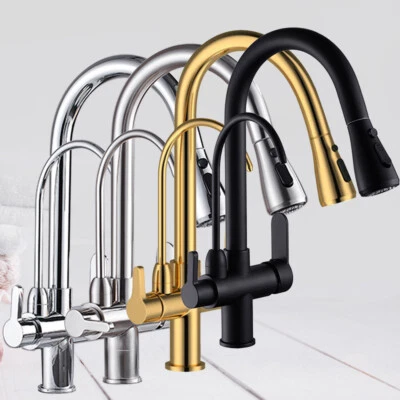 3 Way Water Filter Pure Drinking Swivel Spout Kitchen Sink Tap Dual Lever Faucet - Image 1 of 3