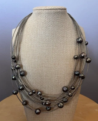 Collar Honora de acero inoxidable con cable y perlas de múltiples hebras Foto 1 de 4