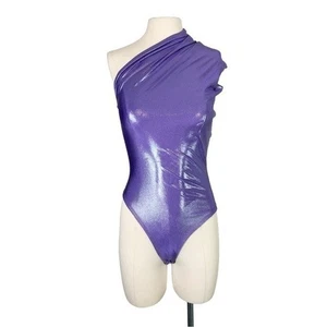 Coucoo Jani One Shoulder Shimmer Bodysuit Top Purple Size Medium Womens NEW - Picture 1 of 12