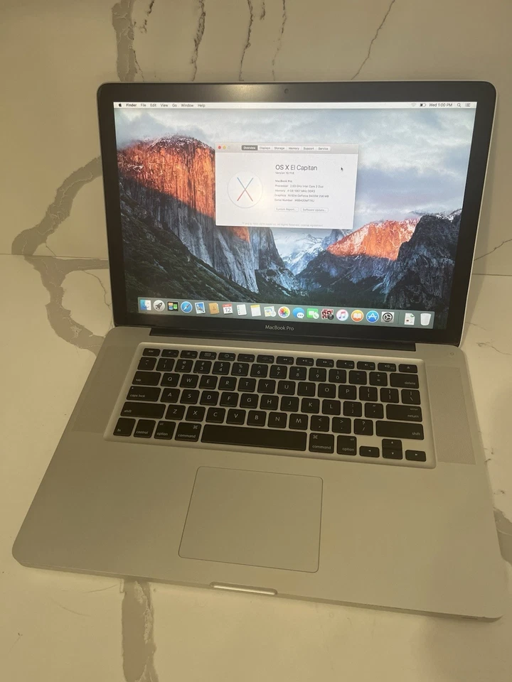 Apple Macbook Pro 15” (core 2 Duo, 4gb Ram, 250gb Ssd)-macOS El Capitan - Tested - Image 1 of 4