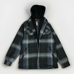 DIXXON Flannel DESTROYER Hooded Flannel Jacket Men's Medium Plaid Zip Snap Thick - Picture 1 of 7