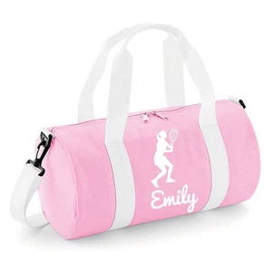 Personalised Female Tennis Player Barrel Bag, Stylish Holdall for Girls or Kids - Picture 1 of 60
