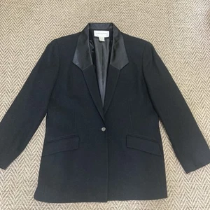 Vintage Jones New York  Wool Tuxedo Blazer Jacket Black Women’s Size 16 - Picture 1 of 14