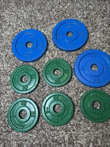 DP 1” Standard Weights (3) 4.4lbs (2kg) & (5) 2.2lbs (1kg) Barbell Plate 24.2lbs - Picture 1 of 15