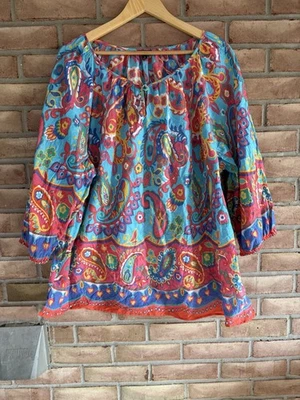 Pulôver feminino Talbots paisley colorido manga 3/4 tamanho 3X leve - Imagem 1 de 4