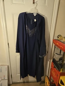 Vintage SB Collection Navy Sleeveless Dress (18) Shawl (22) Sleeves Made In USA - Picture 1 of 6