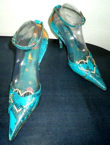 Cindy Say Couture Brazil Women's Shoes Heels Blue Trilogy Turquoise Snakeskin-8 - Picture 1 of 22
