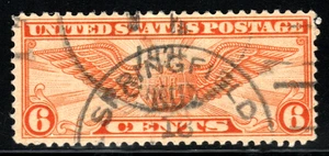Briefmarke USA Luftpost (um 1934) - 6¢ stumpf orange Air Service Emblem SC# C19 gebraucht - Bild 1 von 2