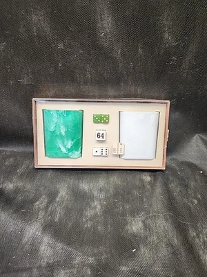 Crisloid Backgammon Kit- Doubler,Dice & 2 Dice Cups Swirl Green/White Og Box - Image 1 of 4