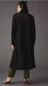 ANTHROPOLOGIE Black selene long duster  Crochet knit cardigan sweater LG - Picture 1 of 9