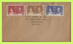 Antigua 1937 KGVI Coronation set on (J D Harris) cover - Picture 1 of 2