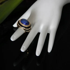 FASHION COCKTAIL RING 18K GOLD PLATED CRYSTAL ROUND TANZANITE EPOXY US SIZE 6 - Picture 1 of 1