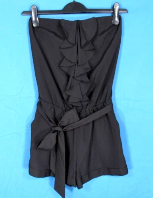 EXPRESS Black Strapless RUFFLE FRONT w/BELT Cocktail Party Club ROMPER SHORTS XS - Image 1 of 4