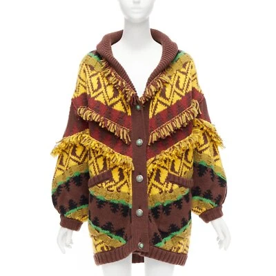 ETRO colourful wool blend fringe trimmed jacquard buttoned cardigan IT38 XS - Image 1 of 4