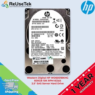 Western Digital HP WD6001BKHG 600GB 10K RPM 6Gb/s 2.5'' SAS Server Hard Drive - Image 1 of 4