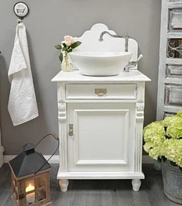 Gäste-Waschtisch shabby-chic mit Keramikwaschbecken Badmöbel Landhausstil - Bild 1 von 9