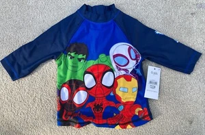 BNWT George Baby Boys Marvel Spidey & Friends Navy Swim Rash Vest 12-18 Months - Picture 1 of 2