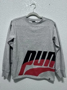 VTG Puma Sport Crew Neck Sweatshirt Unisex Kids L 14/16 Gray Wraparound Logo - Picture 1 of 4