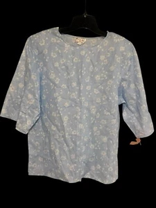 VTG Team Club Paris Powder Blue & White Flower Tunic Top Blouse Shirt Large NWT - Picture 1 of 5