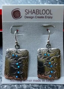 Modernist Israel Designer Shablool Didae Sterling Silver Opal Dangle Earrings - Picture 1 of 12