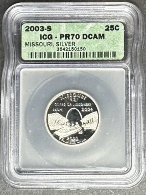 2003-S Silver Proof Missouri Quarter ICG PR-70 DCAM, Buy 3 Items, Get $5 Off!!! - Image 1 of 2