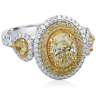 2.03 Ct GIA Certified Oval Faint Yellow Diamond Engagement Ring 18k White Gold - Image 1 of 4