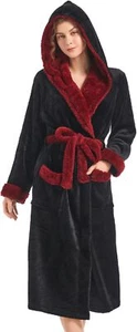 Inner Wish Women Hooded Plush Robe, Fleece Cozy Warm Bathrobe - Picture 1 of 6