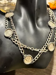 CATENA UNICA IN ARGENTO STERLING A DOPPIA CURVA con 6 DIME MERCURIO, DICHIARAZIONE 40" - Foto 1 di 6