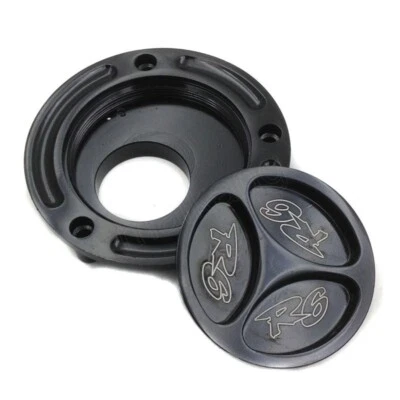 Tapas de tanque de combustible negras sin llave aptas para Yamaha YZF R6S 2001-2009 R6 1999-2018 2019 Foto 1 de 4