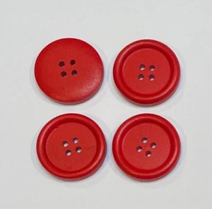 4 Red Wooden Round Buttons 24mm Wood A64-27 Aussie Seller - Picture 1 of 2