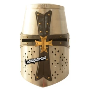 Medieval Knight Helmet Norman Crusader Templar Helmet w/ Mason's Brass Cross - Picture 1 of 3
