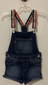 Levis Girls Size 10 Dark Wash Blue Denim Cotton Short Overalls! A5545 - Picture 1 of 10