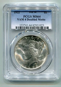 1922 HOT 50 VAM 4 DOUBLED MOTTO PEACE SILVER DOLLAR PCGS MS64 PREMIUM QUALITY PQ - Picture 1 of 5