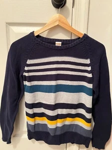 Gymboree Sweater Boys 7-8 Blue Gray Striped Cotton Pullover Crewneck Long Sleeve - Picture 1 of 2