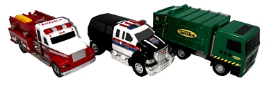 3 Tonka Rescue Force Garbage SANITATION  FIRE & POLICE TRUCK Lights & Sounds 14" - Image 1 of 4