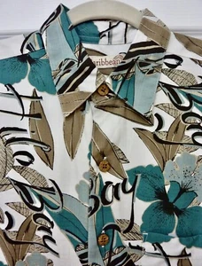 Neu mit Etikett Caribbean Camp Shirt SMALL flüsterweiß/türkis/braun Hilo Bay 100 % Viskose - Bild 1 von 6