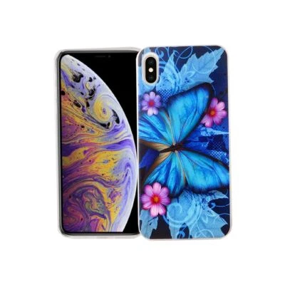 Apple iPhone XS MAX Custodia Protettiva Cover Bumper Etui Farfalla Blu - Immagine 1 di 3