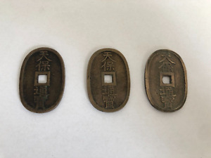 Free Shipping Bronze TENPO-TSUHO Japan Old coin EDO 100 mon 3 Piece Set Y