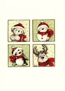 Merry Christmas Bear Snowman Penguin Reindeer Makiko Greeting Cards - Set of 15 - Picture 1 of 3