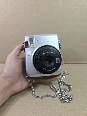 Fujifilm Instax Mini 70 Camera Michael Kors Silver w/Metal Mk Chain Used Tested  - Image 1 of 4