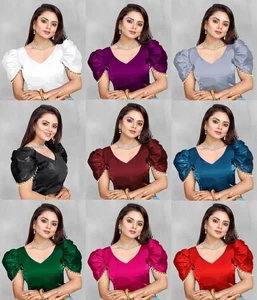 Women's Stretch Cotton Blend Readymade Saree Blouse Top Short Sleeve Choli 28-38 - Picture 1 of 55