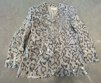 ESCADA Evening Jacket Womens 42 Python Print Sequin 100% Silk Hidden Buttons - Image 1 of 4