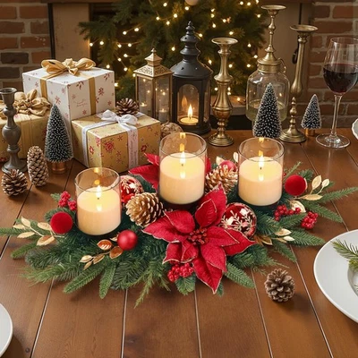 Alupssuc 28 Christmas Centerpiece with 3 Candle Holders Trays,Dining Table De... - Image 1 of 4