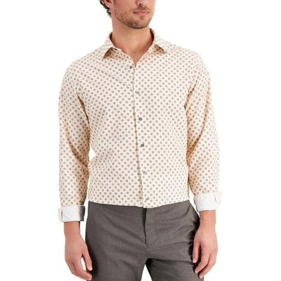 Camisa con botones de manga larga estampado geográfico Alfani para hombre, baya tostada L 16-16,5 34-35 Foto 1 de 4