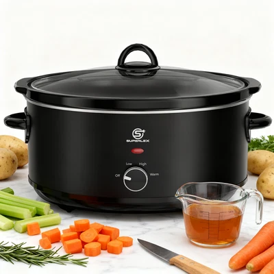 SUPERLEX Slow Cooker 6.5L Glass Lid Removable Ceramic Non-Stick Bowl Chalkboard - Image 1 of 4