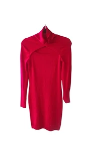 Derek Heart Damen Bodycon Rot Gerippt Cutout Stretch Kleid Langarm Gr. M - Bild 1 von 5