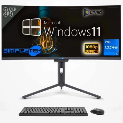 AIO ALL IN ONE I7 34" Curved FHD 60Hz Win11 4GB 240GB Computer Editing Gaming PC - Image 1 of 4