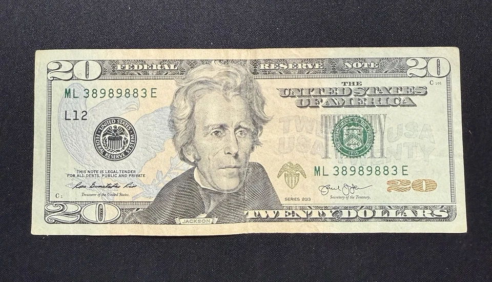 Fancy Serial number - $20 Dollar Bill (Trinary)  38989883 (2013) - Image 1 of 2