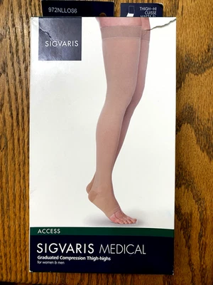Sigvaris Dynaven Thigh High Compression Stockings 20-30 mmHg, Unisex Open Toe LL - Image 1 of 4