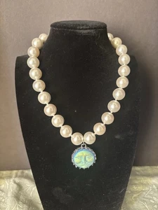 Vintage Glasperlen einzeln geknotet Halsreif/Halsband Halskette mit Mondgesicht - Bild 1 von 5